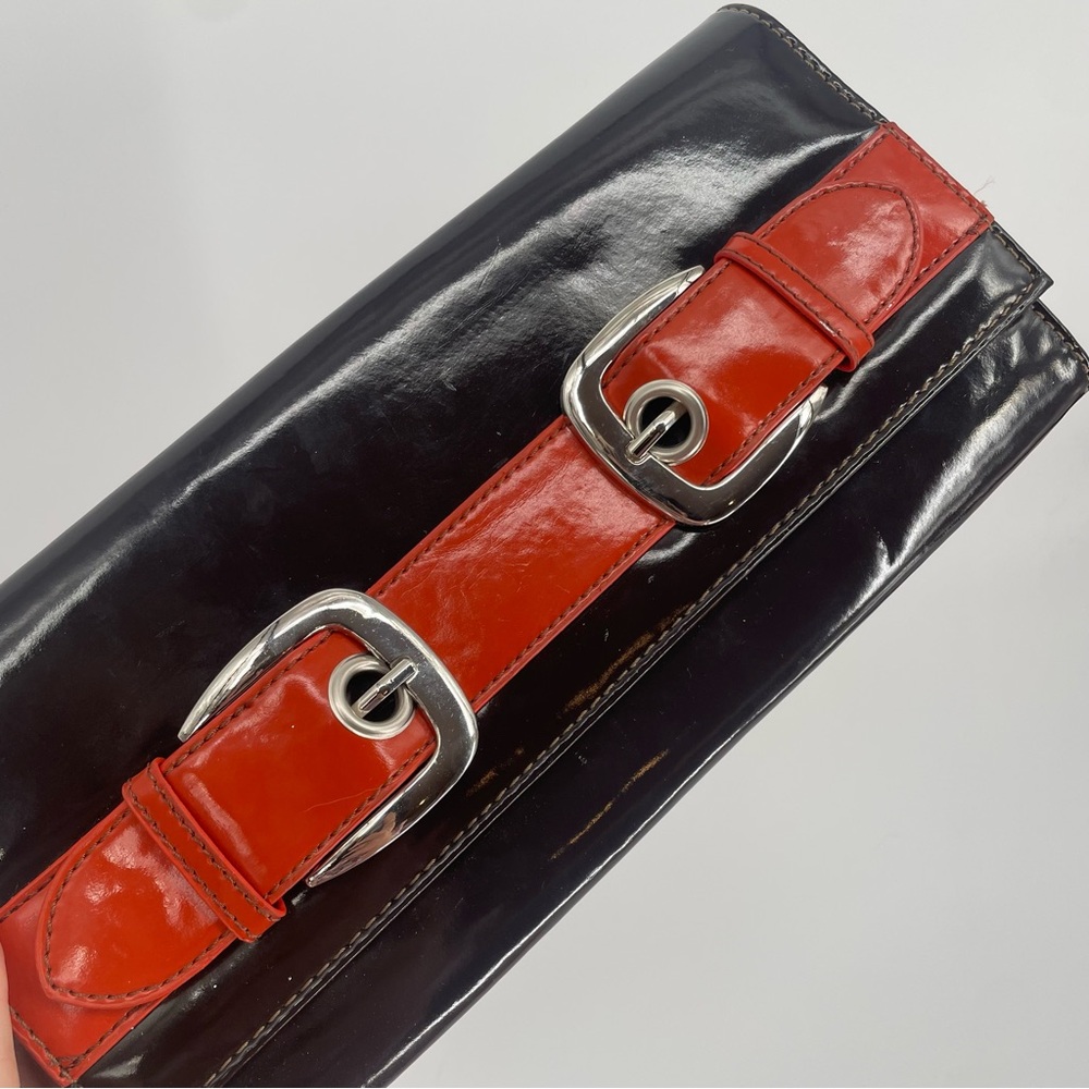 80s Candies Patent Leather Brown & Orange Mod Clutch Handbag - Picture 5 of 13